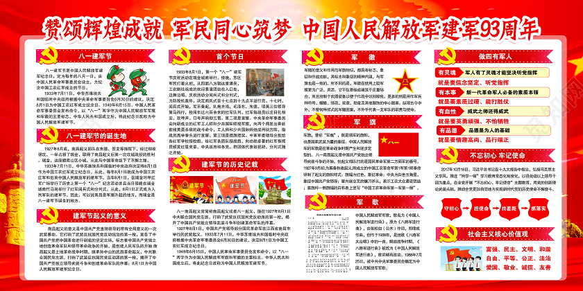 建军节宣传栏建军93周年81八一建军节军队军人解放军双面展板宣传栏