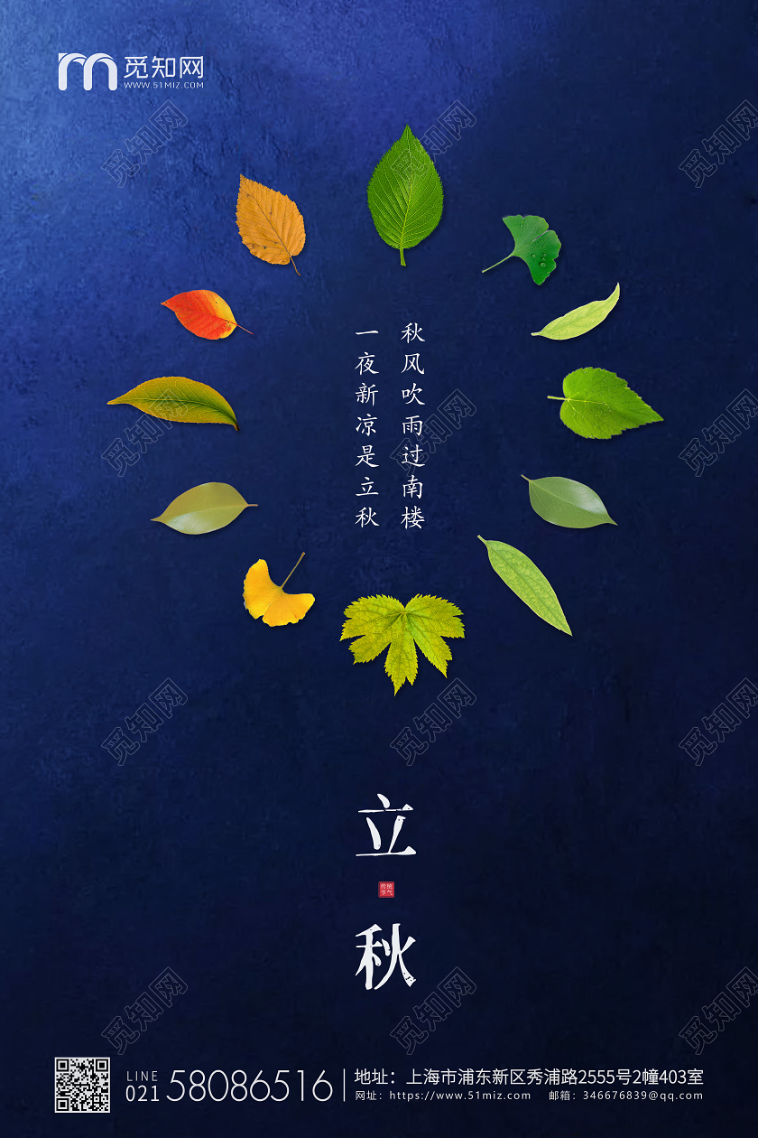 深蓝简约立秋节气二十四节气宣传海报