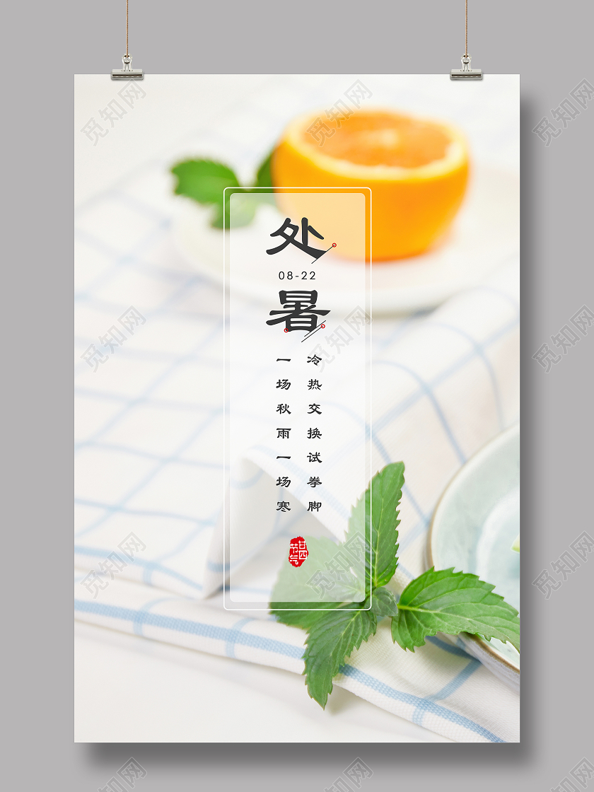 清新简约二十四节气处暑海报背景