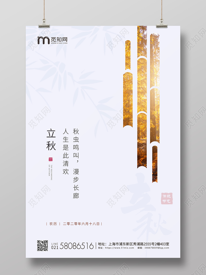 白色简约立秋节气二十四节气宣传海报
