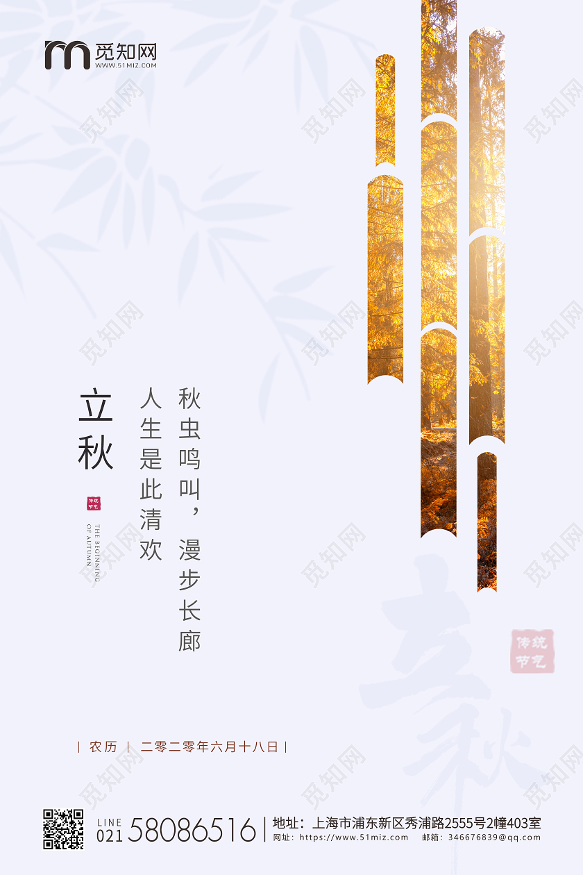 白色简约立秋节气二十四节气宣传海报