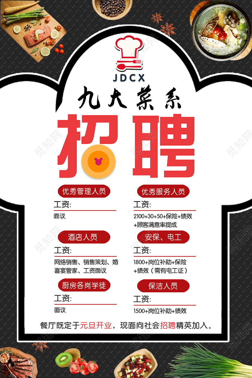 白色简约创意餐饮招聘海报