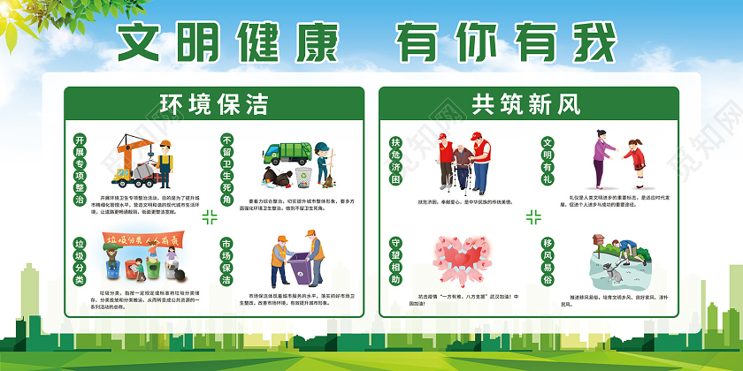 简约环境保洁共筑新风文明健康有你有我宣传展板