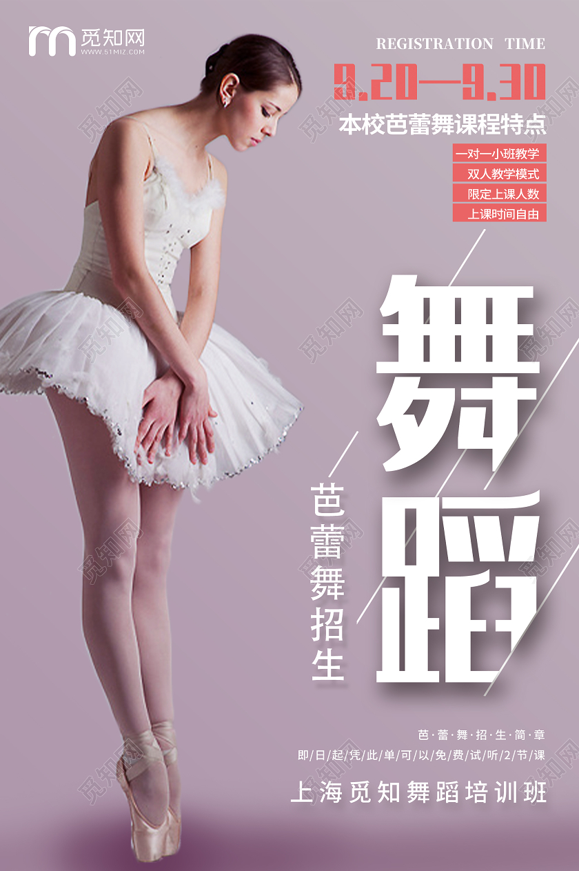 紫色简约芭蕾舞蹈招生培训班海报芭蕾舞招生