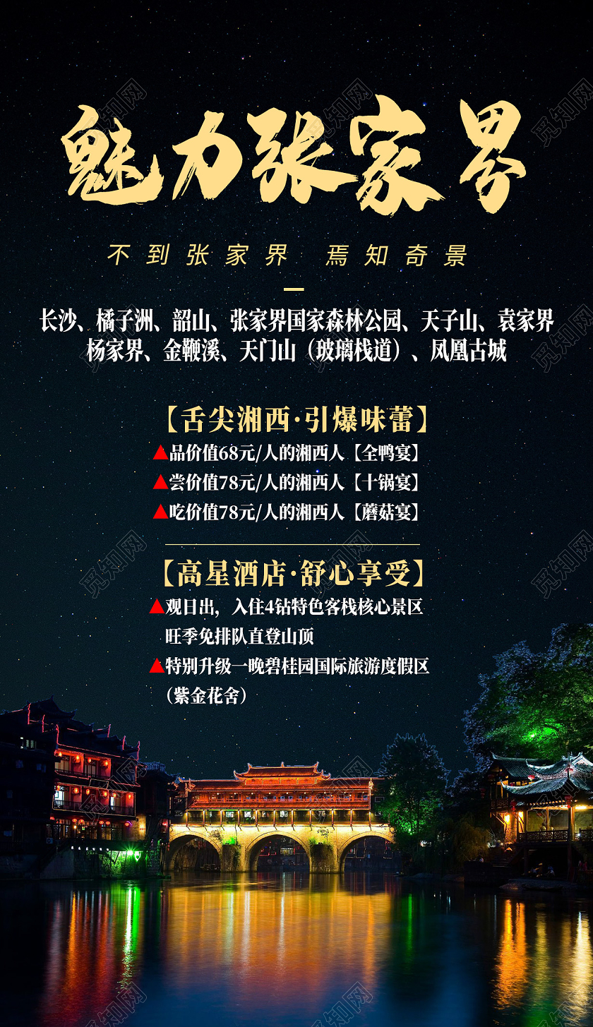 黑色夜景张家界旅游魅力张家界海报