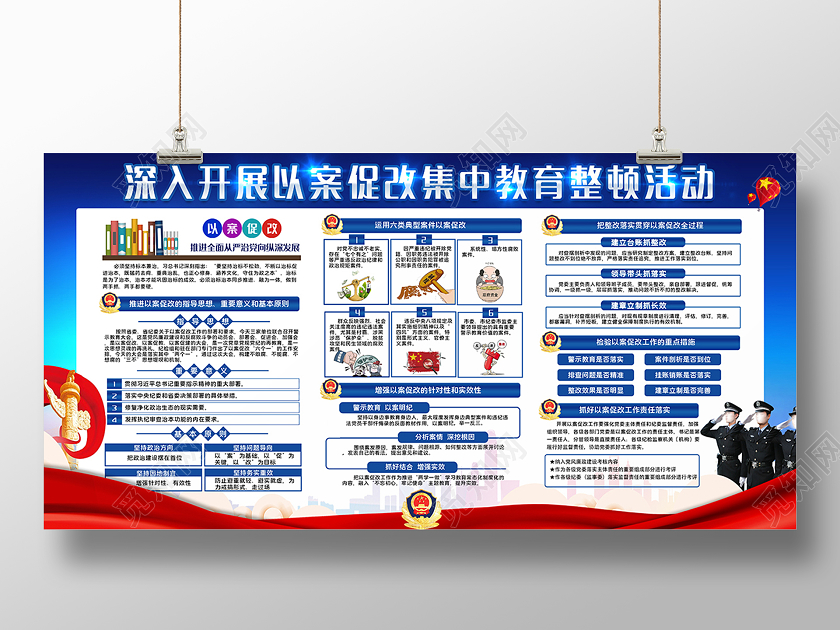 蓝色全国公安机关教育整顿党建党课党政宣传栏