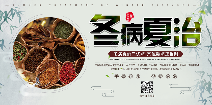 绿色古风冬病夏治展板