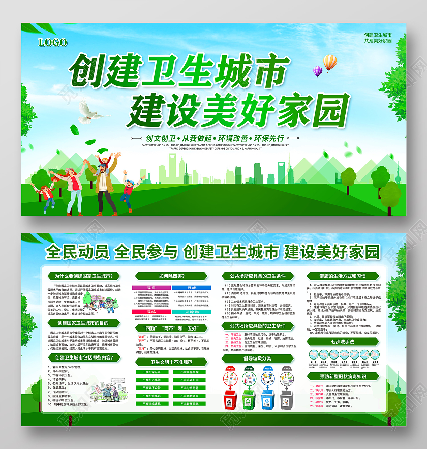 绿色蓝天草地创建卫生城市建设美好家园宣传栏