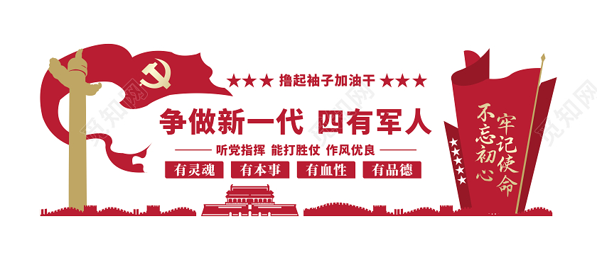 四有军人部队标语文化墙81八一建军节争做新一代四有军人展板