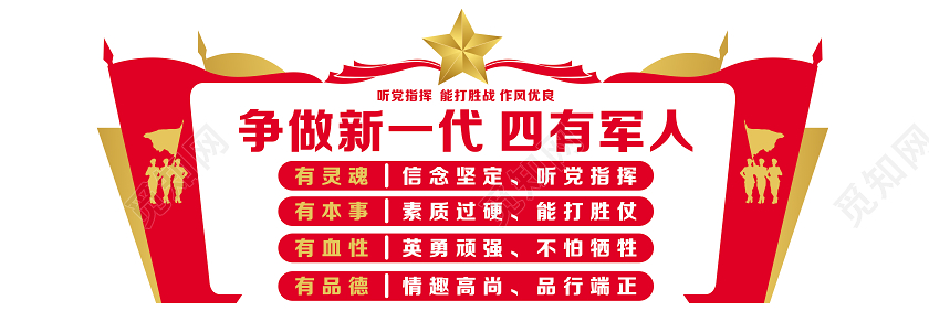 红色党建争做新一代四有军人部队标语展板81八一建军节文化墙