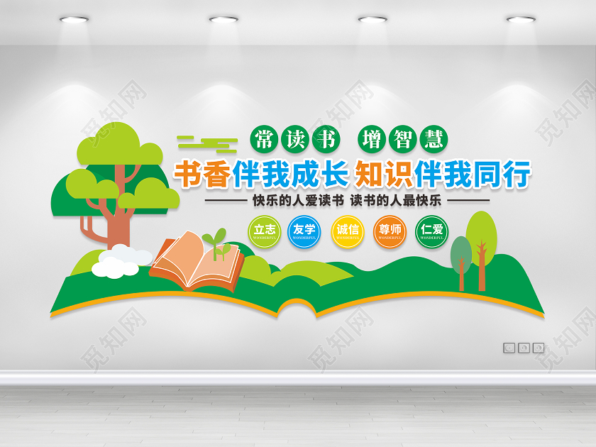 读书文化墙书香伴我成长幼儿园校园文化墙