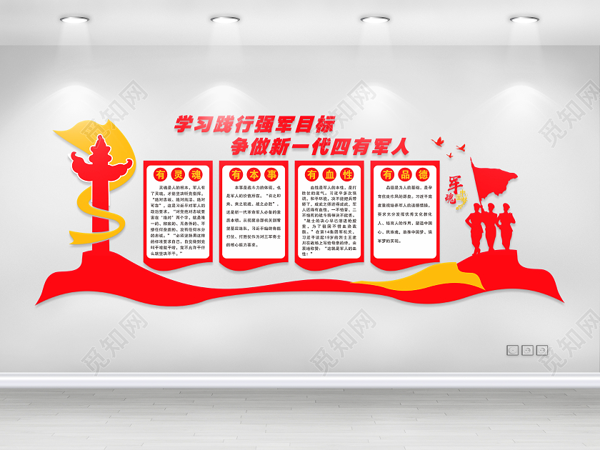 红色党建党政四有军人部队标语展板81八一建军节文化墙