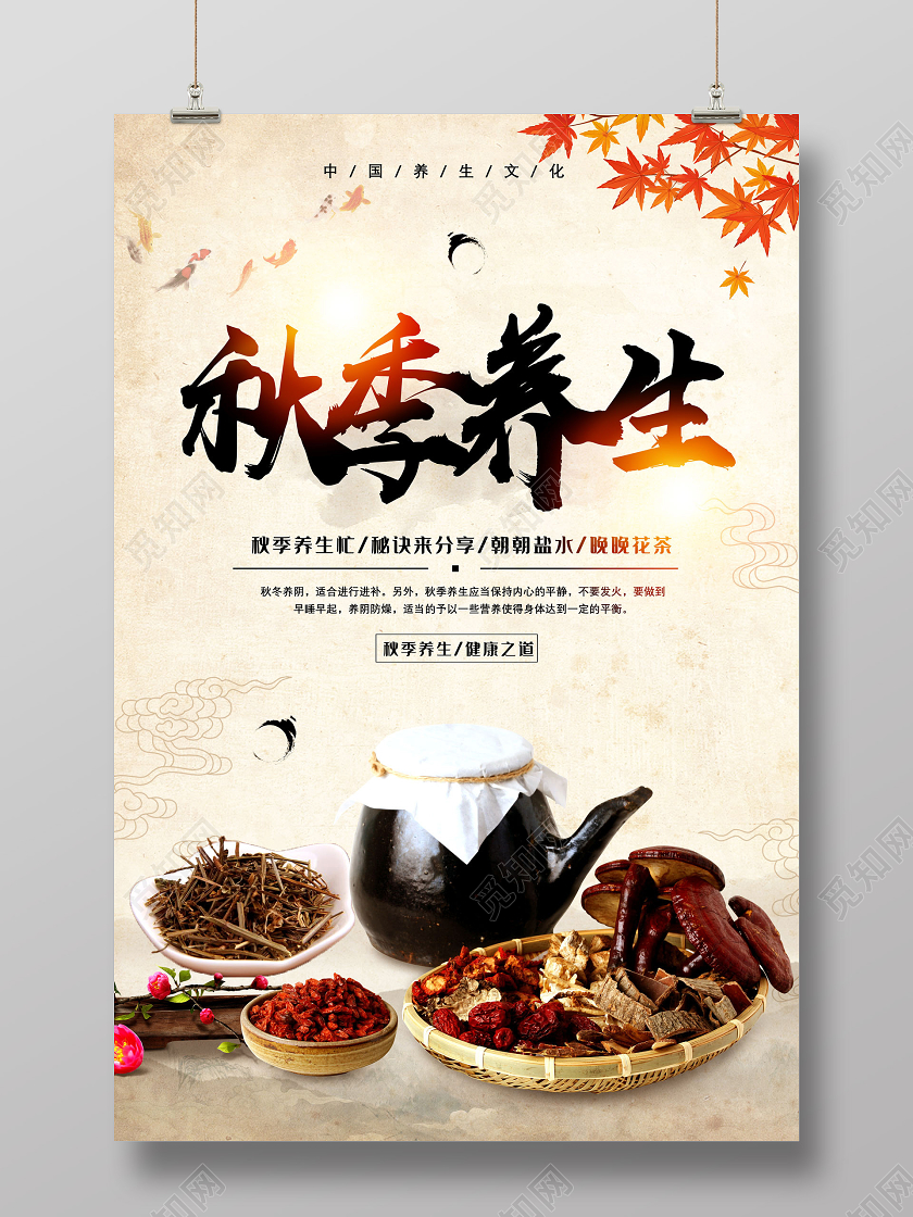 水墨中国风秋季养生秋天秋季养生海报