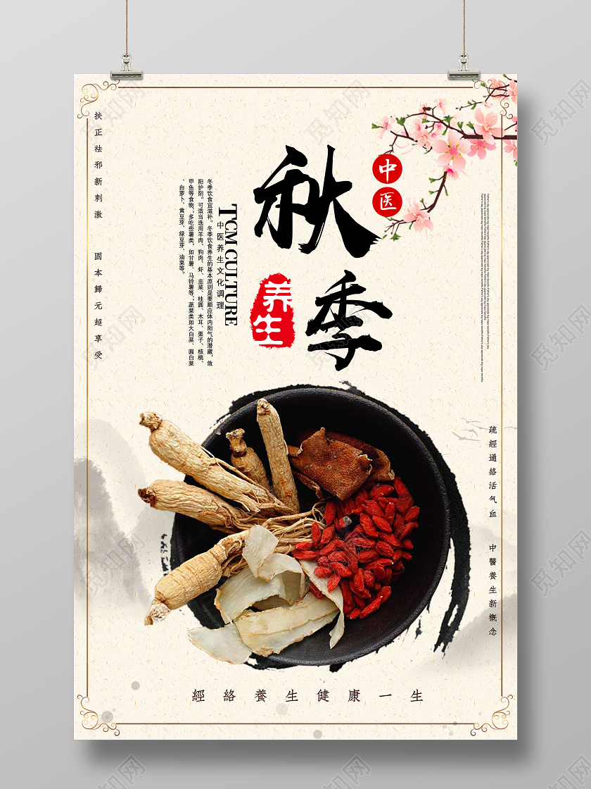 水墨中国风秋季养生秋天秋季养生海报