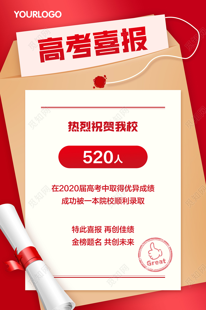 红色简约高考喜报高考贺报宣传海报