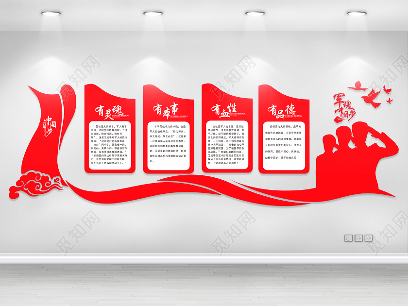 红色党建党政四有军人部队标语展板81八一建军节文化墙