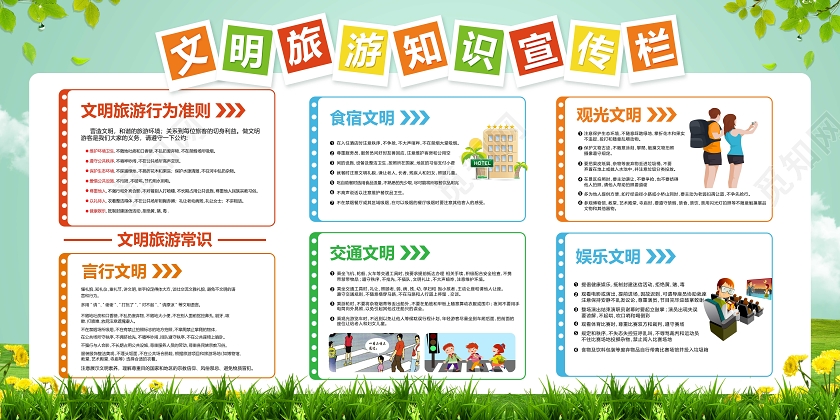 绿色创意标题文明旅游知识宣传栏展板
