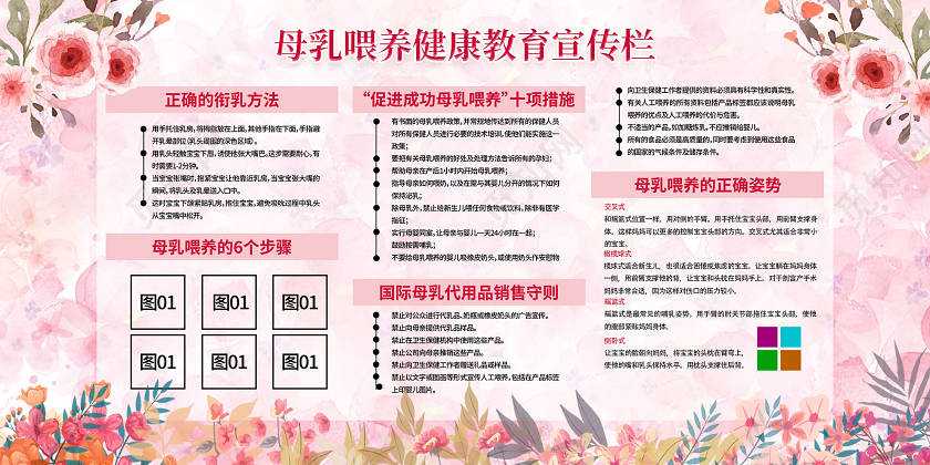 粉色温馨母乳喂养健康教育宣传栏展板母乳喂养宣传栏