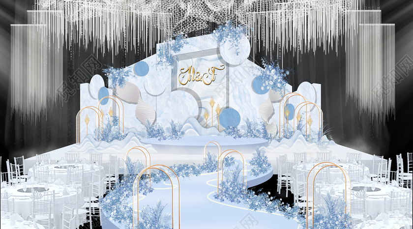 蓝色幻想浪漫婚礼舞台婚礼迎宾设计婚礼效果图