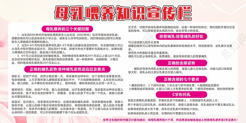 粉色创意母乳喂养知识宣传栏展板母乳喂养宣传栏