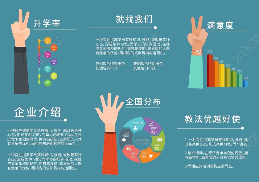 蓝色背景卡通风格暑期培训班三折页设计矢量模板暑假班招生培训