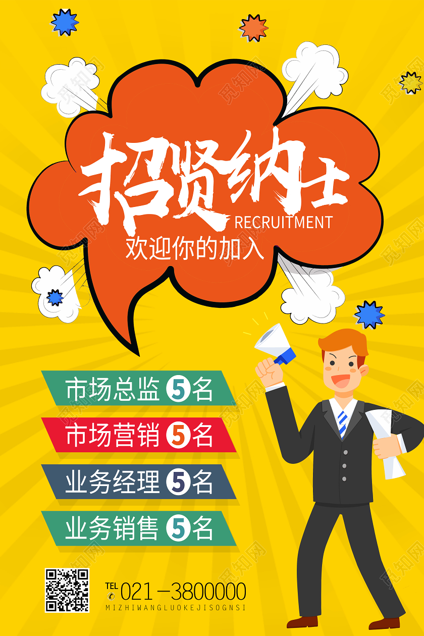 黄色卡通招贤纳士招聘海报