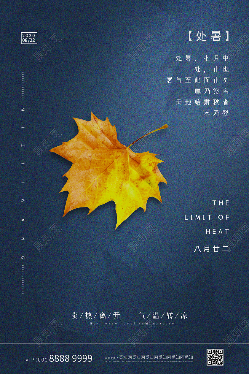 蓝色简约大气二十四节气处暑海报