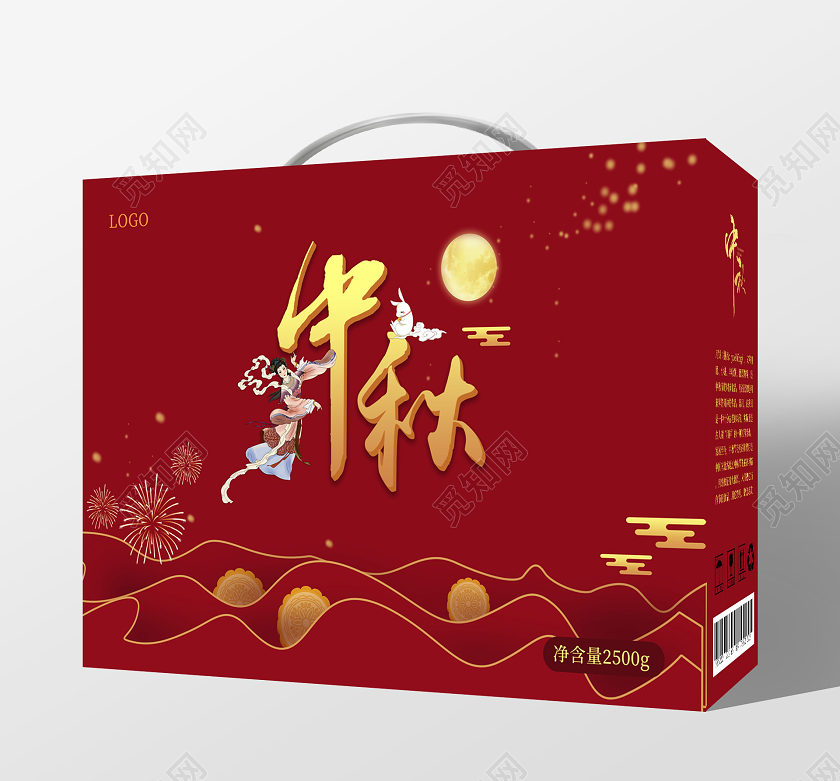 中秋包装红色背景中国风中秋月饼礼品包装礼盒手提盒设计中秋节包装