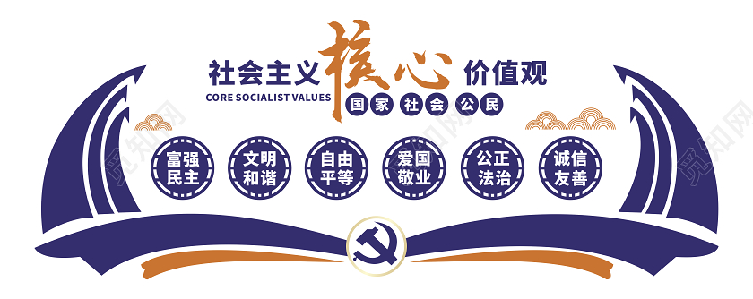 蓝色党建社会主义核心价值观文化墙展板