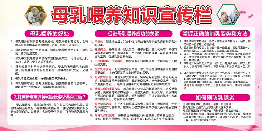 粉色创意卡通风母乳喂养知识宣传栏展板母乳喂养宣传栏