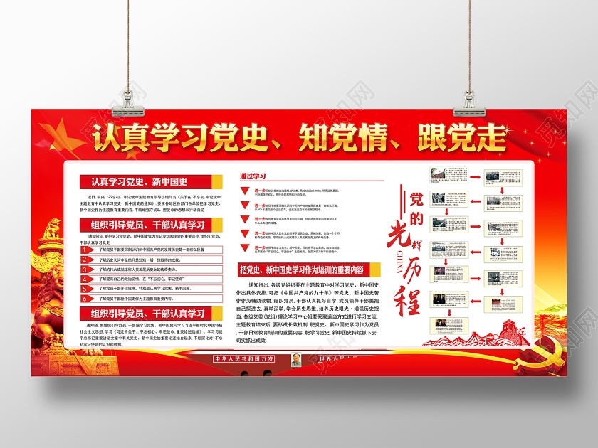 大红色学党史知党情跟党走党建宣传展板