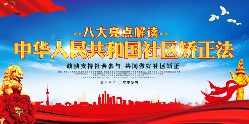 蓝色党建党政中华人民共和国社区矫正法宣传栏