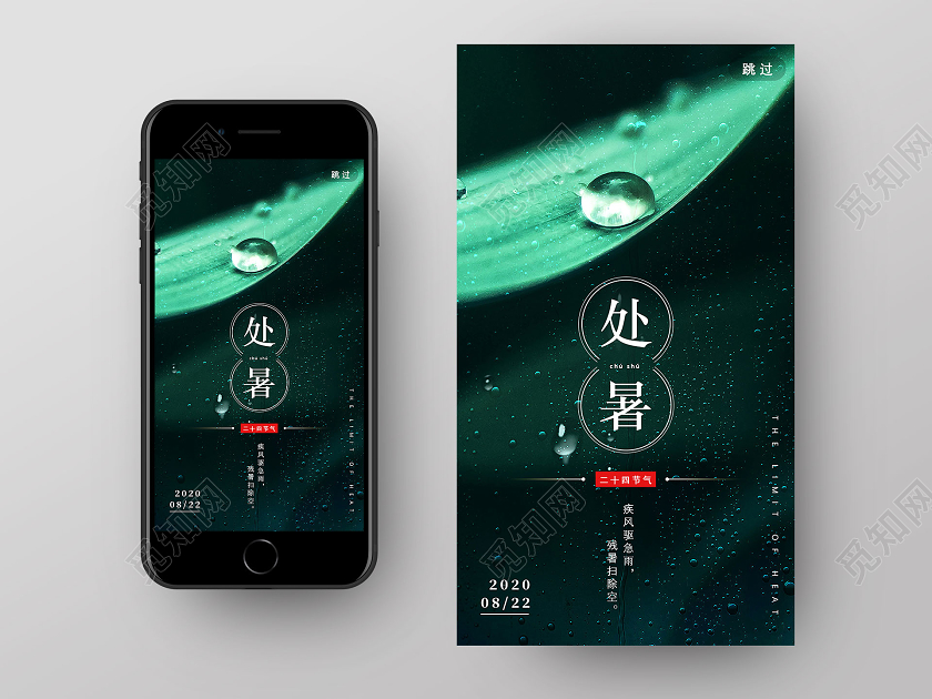 墨绿色节气处暑二十四节气处暑UI手机海报