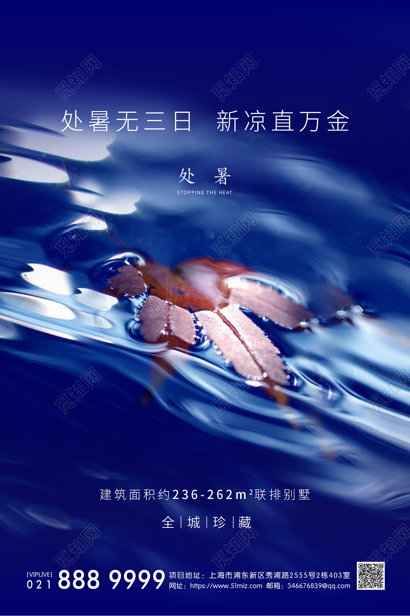 蓝色底纹二十四节气处暑海报