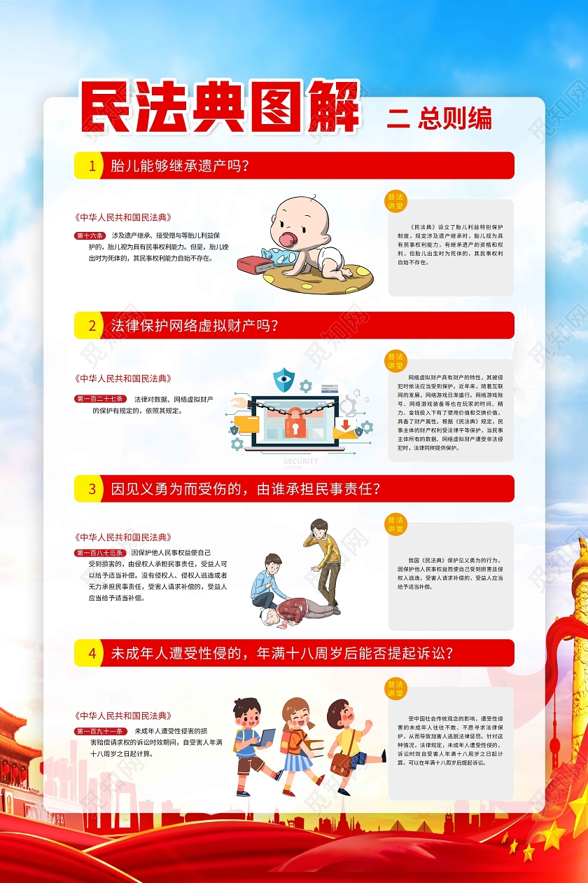 红色党风民法典图解民法典海报民典法