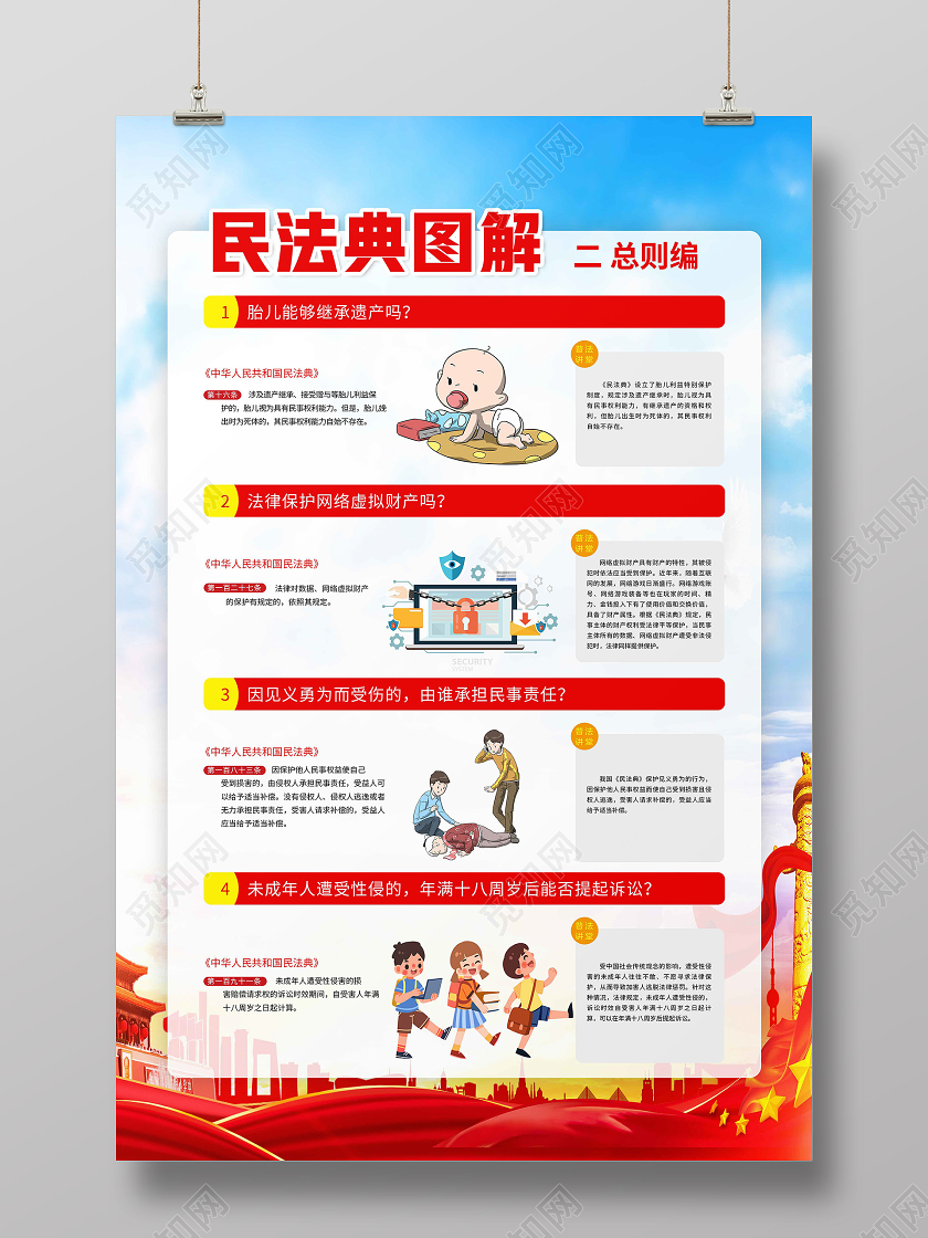 红色党风民法典图解民法典海报民典法