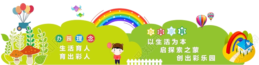 绿色几何卡通风办园理念办园宗旨幼儿园文化墙