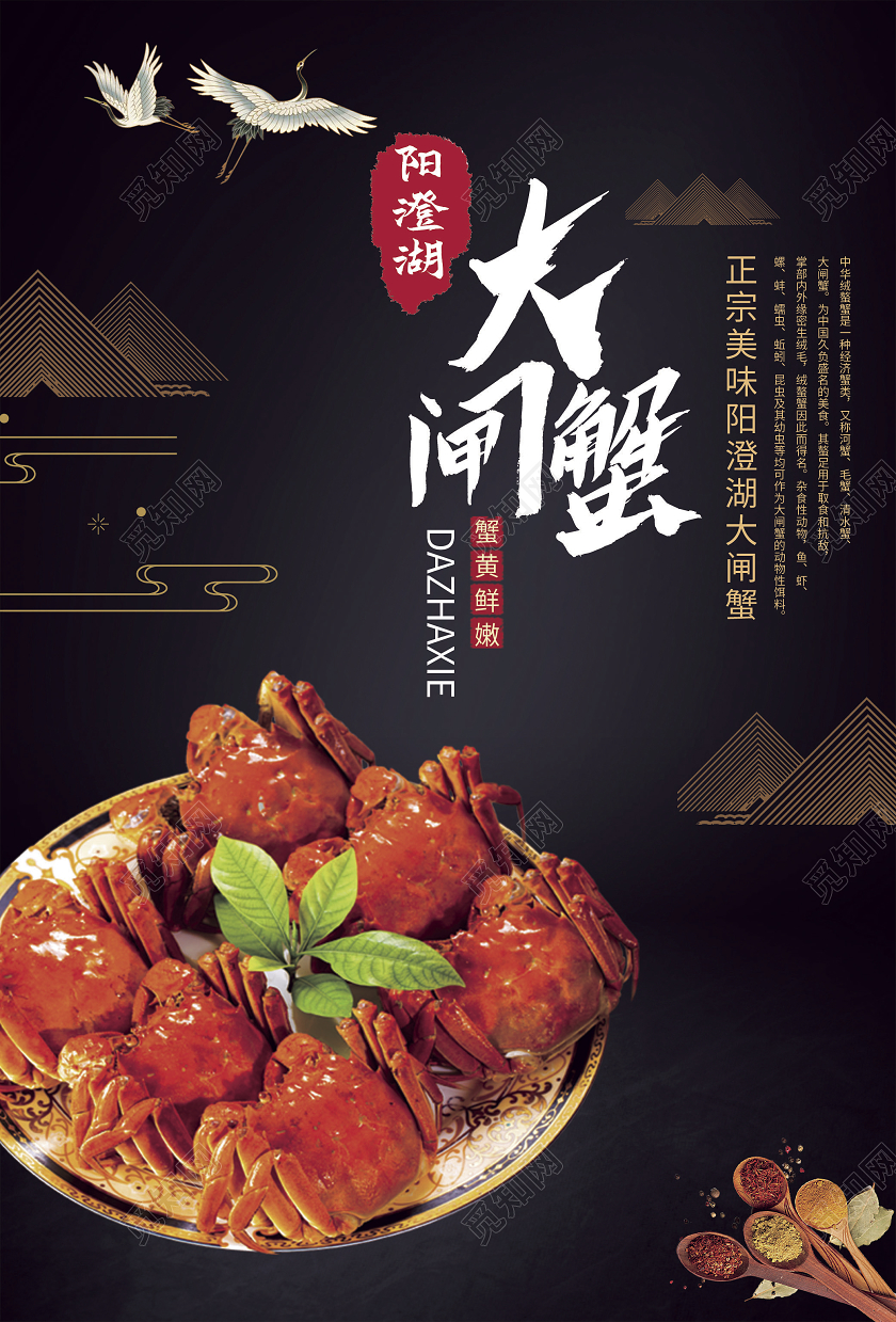 黑色简约大闸蟹海报阳澄湖大闸蟹