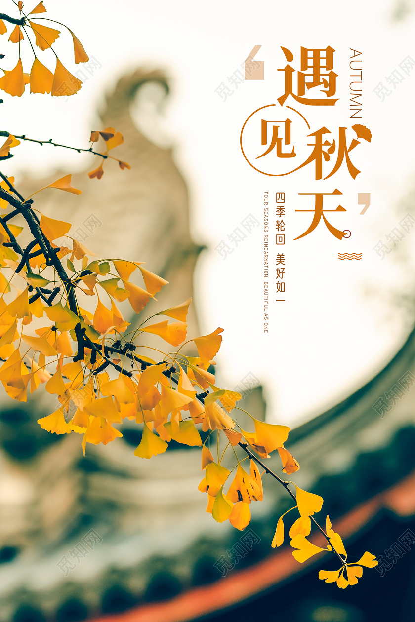 实拍银杏风景遇见秋天秋季宣传海报