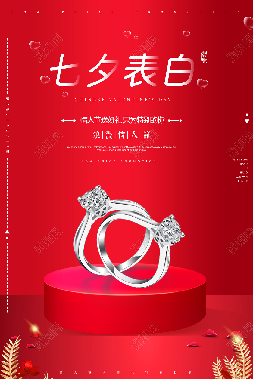 七夕表白七夕情人节珠宝戒指钻戒促销海报