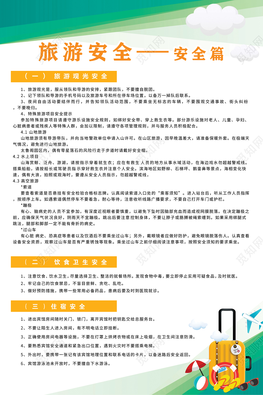 简约蓝色绿叶旅游安全管理提示公司制度牌宣传