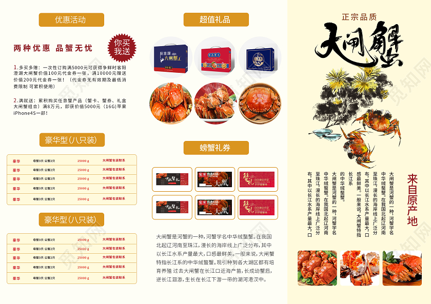 红色大气简洁大闸蟹促销宣传三折页设计通用模板大闸蟹三折页