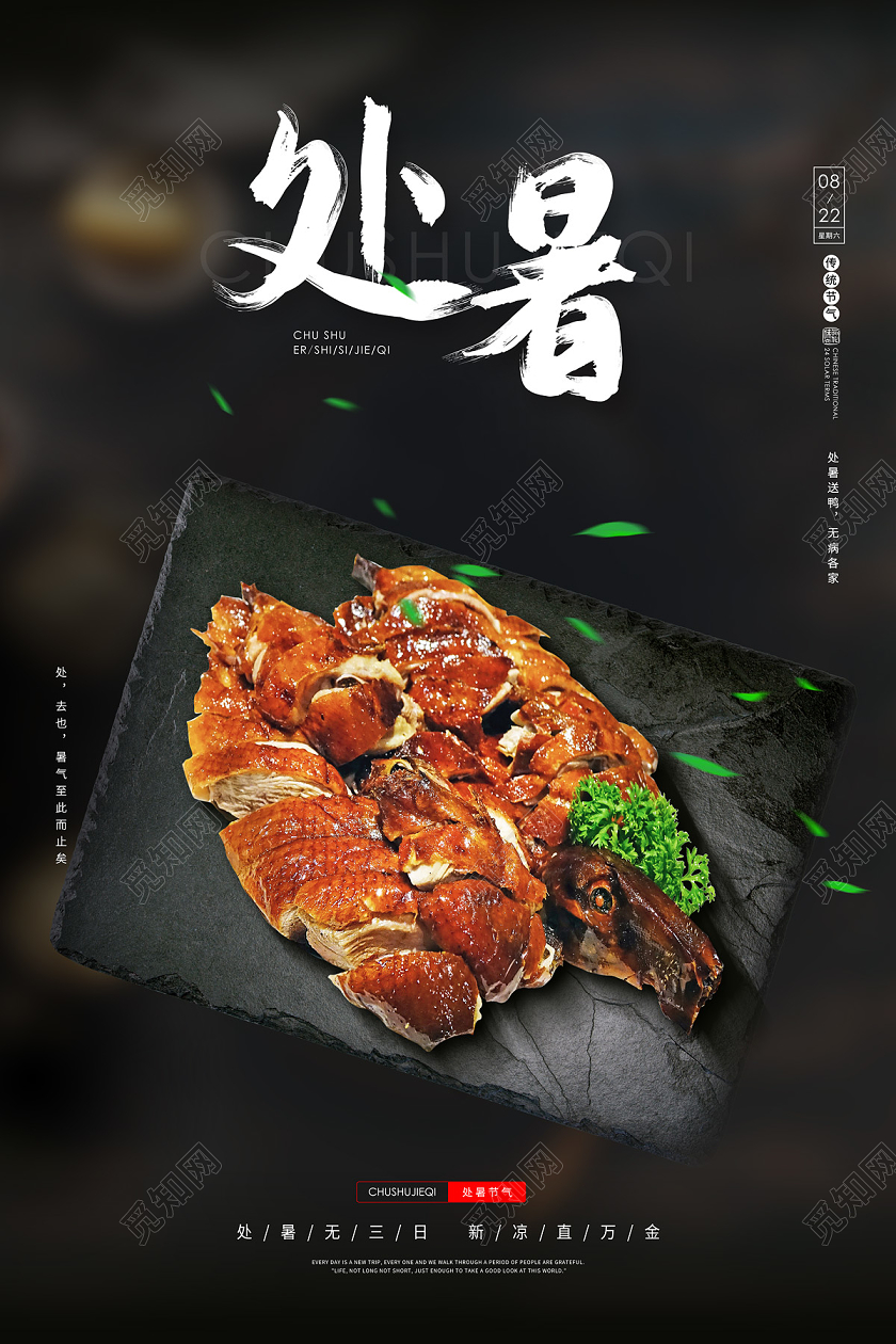 黑色简约大气烤鸭二十四节气处暑海报