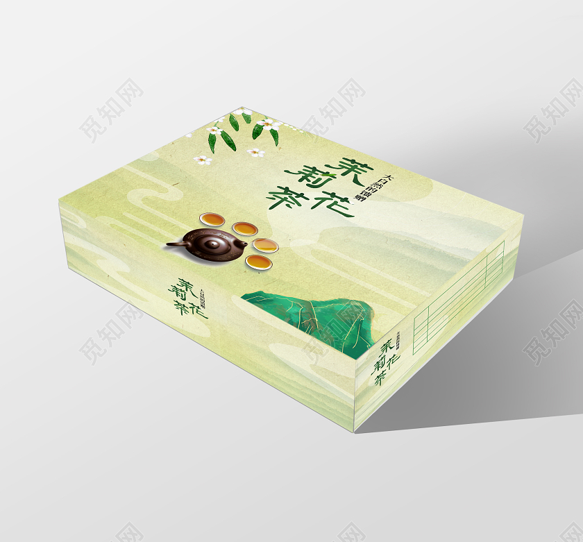 青色传统中国风茉莉花茶宣传包装盒茉莉花茶包装