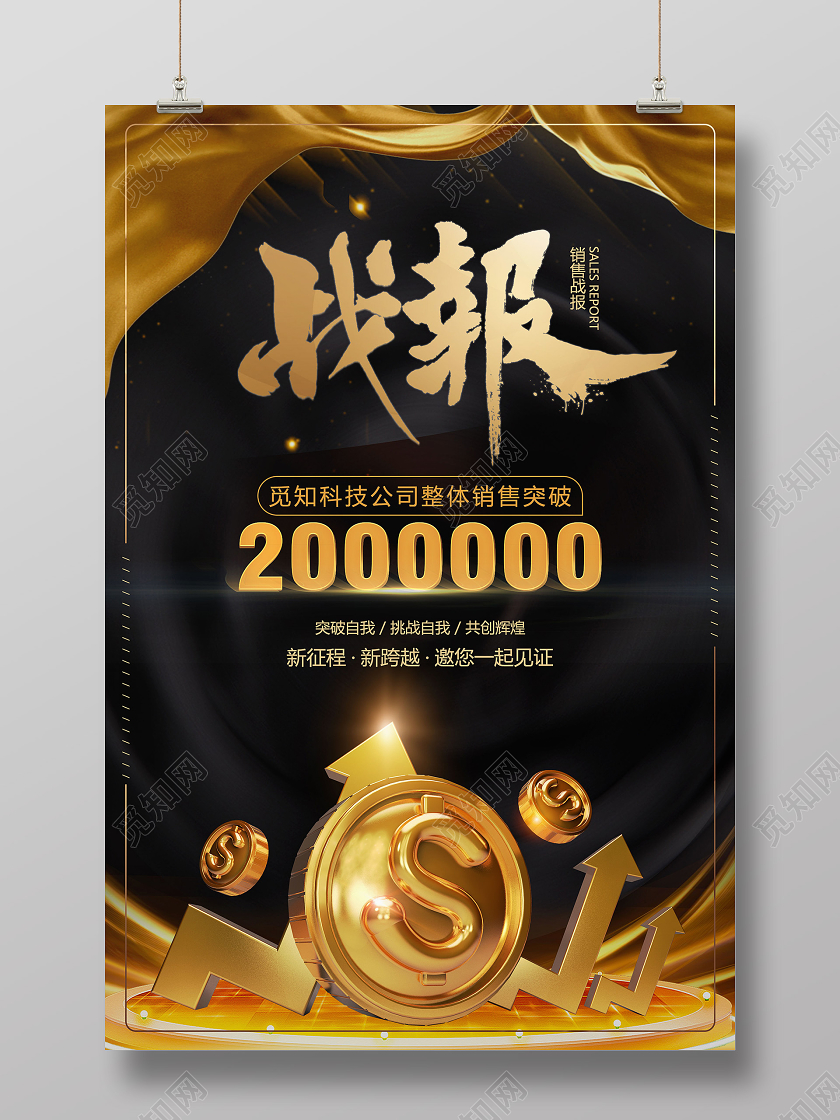 黑金背景大气销售业绩喜报战报宣传海报