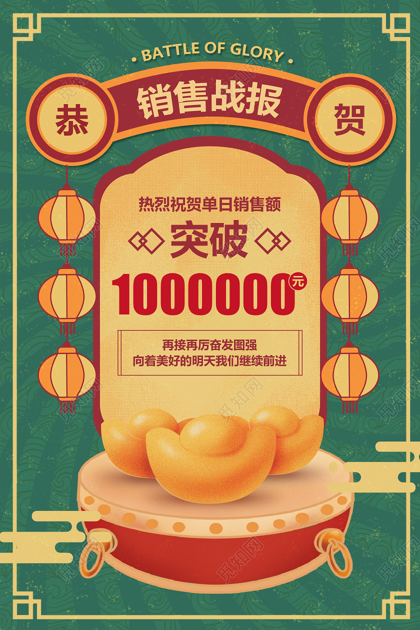 绿色中国风销售业绩喜报战报宣传海报