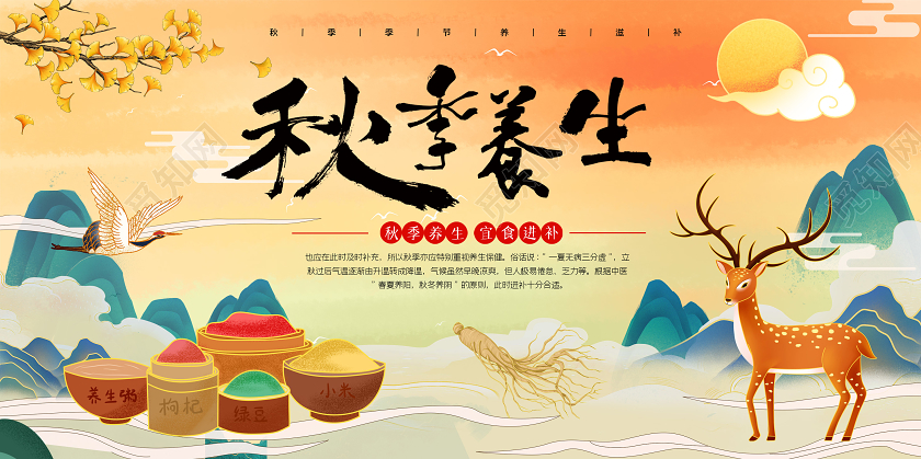 中国风秋季养生秋季健康宣传展板