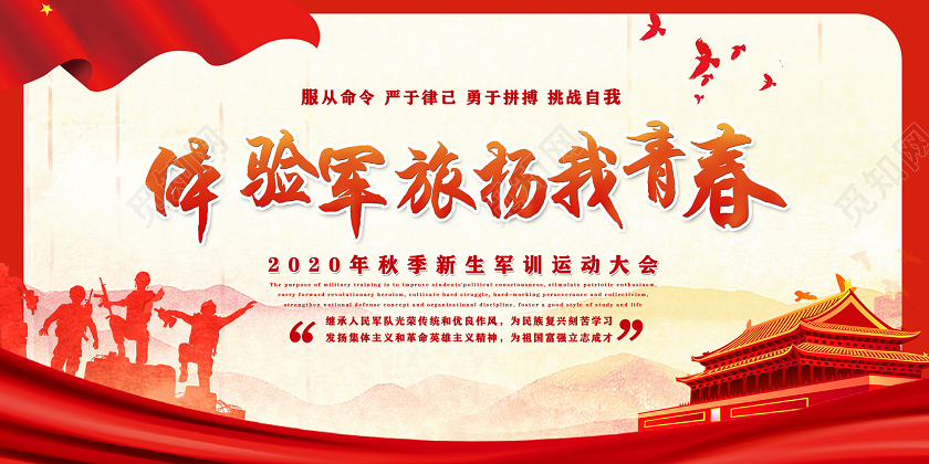 开学军训红色体验军旅扬我青春军训节日展板党建党政党课