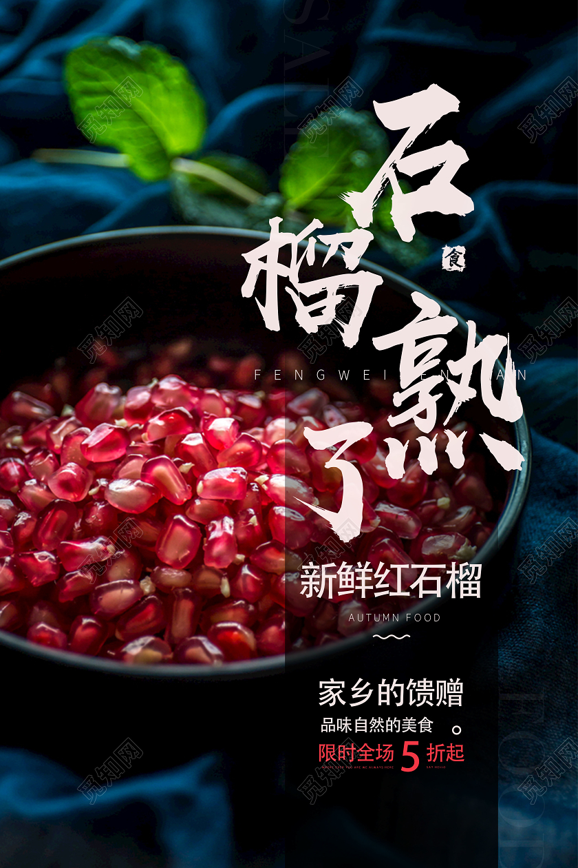 黑色简约石榴熟了石榴秋天水果海报