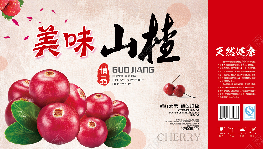 红色简约美味山楂山楂秋天水果包装